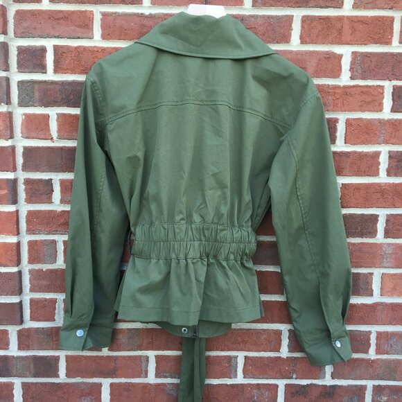 Bagatelle Belted Jacket Womens Medium Army Green Storm Flap Pockets Cinched Back - Picture 2 of 10